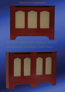 Mahogany cabinets top arches flutes brochure copy - Loughview Furnishings made to measure radiator cover
